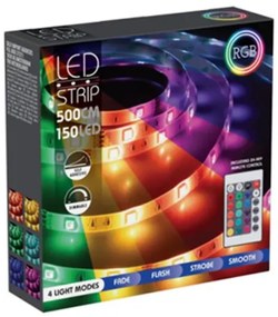 10 m-es 300 RGB LED-es SMD5050 szalag, hálózati adapterrel, távirányítóval, színes, IP44