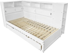 Ágy polcokkal és pótággyal, fehér, 90x200, LENDON