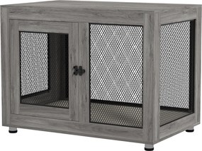 PawHut Otthoni Kutyakerítés, Kutyaketrec 2 Ajtóval, Mosható Párnával, Kutyaház Állítható Lábakkal, Zárakkal, Nagy Kutyák Számára 30 kg-ig, Szürke, 94