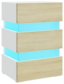 fehér szerelt fa LED-es éjjeliszekrény 45 x 35 x 67 cm
