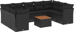 vidaXL 10 részes fekete polyrattan kerti ülőgarnitúra párnákkal