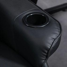 HOMCOM Prémium Gamer Szék, masszázs funkció, dönthető háttámla, lábtartó, acél keret, műbőr, fekete