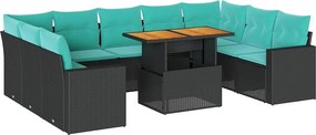 vidaXL 10 részes fekete polyrattan kerti ülőgarnitúra párnákkal