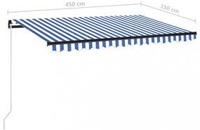 kék és fehér kézzel kihúzható napellenző 450 x 350 cm