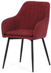 Scaun de sufragerie elegant, material textil roșu, metal negru