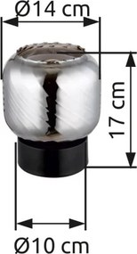 Globo 15754T Asztali lámpa, fém fekete matt, füstszínű üveg, fehér üveg, kábel PVC fekete, billenőkapcsoló a kábelen, ø: 140mm, M: 170mm, kábel hossza 1500mm, 1x E27 25W 230V izzó nélkül