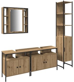 Fürdőszobai Szekrény Szett polcokkal 4 pcs kézműves tölgy