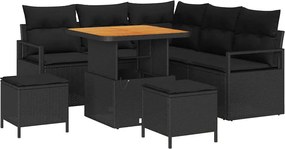vidaXL Kerti Kanapé Szett párnával 8 pcs Fekete polirattan