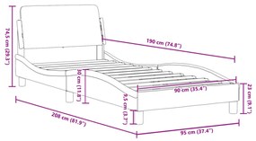 fekete szövet ágykeret fejtámlával matrac nélkül 90x190 cm