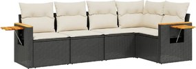 vidaXL 5 részes fekete polyrattan kerti kanapészett párnákkal