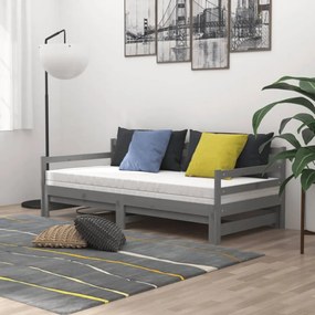 szürke tömör fenyőfa kihúzható kanapéágy 2 x (90 x 200) cm
