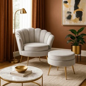 Fotel lábtartóval, szürke színben, velúr kárpittal GRAND