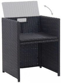 15 részes fekete polyrattan kültéri étkezőgarnitúra párnákkal