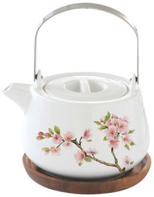 Porcelán teáskanna akácfa tálcán - Sakura