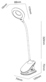 Lámpa Asztali RINGO, 4W, 200lm.DC5V, 1A, 3000K-6000K, 3-CCT, bat.1200 mAh, Ra>80, fényerő-szabályozás, fehér