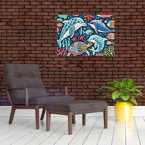Üveg kép – Rajzolt vízi állatok (70x50 cm)