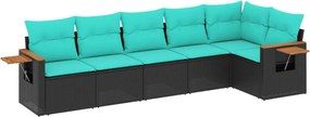 vidaXL 6 részes fekete polyrattan kerti ülőgarnitúra párnával