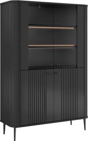 Vesper négyajtós vitrines szekrény 103 cm - fekete / fekete lábak