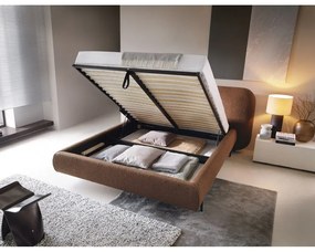 Terrakotta színű kárpitozott ágyneműtartós franciaágy ágyráccsal 160x200 cm Pointt – ELTAP