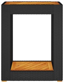 fekete polyrattan kerti kisasztal fa asztallappal 60x40x75 cm