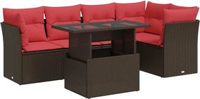 vidaXL 6 részes barna polyrattan akácfa kerti ülőgarnitúra párnával