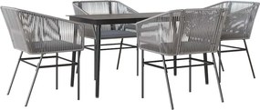 vidaXL 5 részes szürke polyrattan üveg kerti étkezőgarnitúra párnával