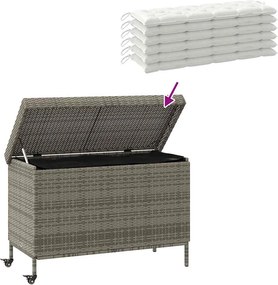 Szürke Polyrattan Kerti Tárolóláda Kerekekkel 110X55X73 Cm