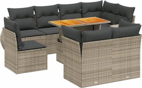 vidaXL 9 részes szürke polyrattan kerti ülőgarnitúra párnákkal
