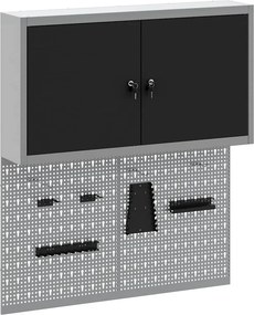 vidaXL Szerszámos szekrény készlet zárral 3 pcs Fekete Porszórt acél
