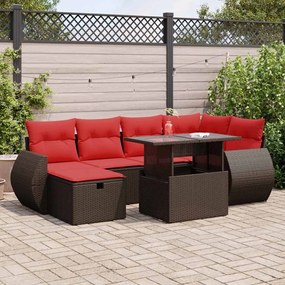 7 részes barna polyrattan kerti ülőgarnitúra párnával