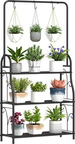 Outsunny 3-szintes Virágtartó Akasztóval, Kampókkal, Virágállvány Beltérre, Fém Virágpolc, Több Szintes Virágpolc, 137 cm Magas Viráglépcső Nappaliba,