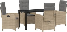 vidaXL Kert étkező szett párnával 5 pcs Bézs polirattan