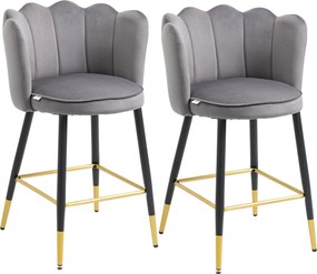 HOMCOM 2 db Bárszék Velúr Kárpitozással és Acél Alappal, 59x52x90cm, Sötétszürke | Aosom