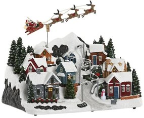 Karácsonyi falu zenélő világító életkép télapó szánnal 38X26,5X29 cm