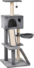 PawHut Kaparófa Kényelmes Buborékot, Függőágyat és 2 Plüss Platformot Tartalmaz Szürke és Zsineg 60x49x130cm | Aosom