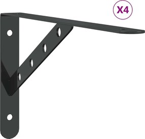 vidaXL 4 db fekete rozsdamentes acél polctartó 30x2,5x15,5 cm