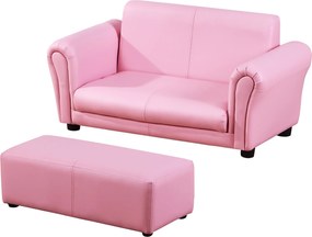 HOMCOM Gyerek Kanapé Puffal, Gyerekeknek Szánt Kanapé, Rózsaszín 83 x 42 x 41 cm | Aosom
