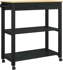 vidaXL Konyhai kocsi MONZA Fekete 84 x 40 x 88,5 cm Tömör fenyőfa