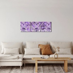 Kép - Lila levelek vakolatban (órával) (90x30 cm)