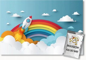 Fotótapéta Flizelina Gyerekek Ég Szivárvány Rakéta Start Repülés 3D 300x210 ragasztó
