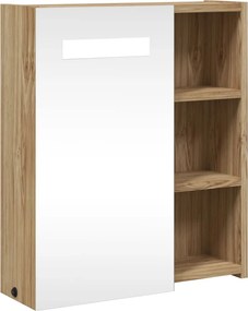 vidaXL tölgyszínű tükrös fürdőszobaszekrény LED-del 45 x 13 x 52 cm