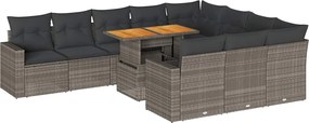 vidaXL 11 részes szürke polyrattan kerti ülőgarnitúra párnákkal