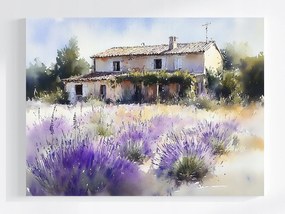 Vászonkép Canvas Tájkép Falu Franciaország Ház Villa Kert Levendula 100x75