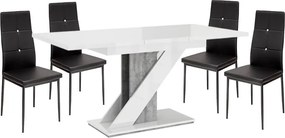 Maasix WGS Szürke-Magasfényű Fehér Z 4 személyes étkezőszett Fekete Elvira székekkel N