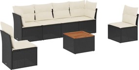 vidaXL 7 részes fekete polyrattan kerti ülőgarnitúra párnával