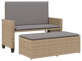 bézs polyrattan kerti pad párnákkal és lábtartóval