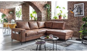 Barna bőrutánzat kinyitható sarokkanapé (jobb oldali) Lofty Lilly – Miuform