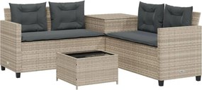 vidaXL L-alakú szürke polyrattan kerti kanapé asztallal és párnákkal