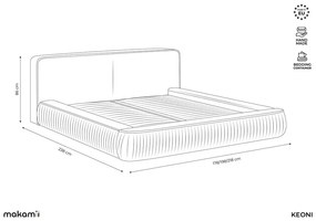 Terrakotta színű kárpitozott ágyneműtartós franciaágy ágyráccsal 180x200 cm Keoni – Makamii