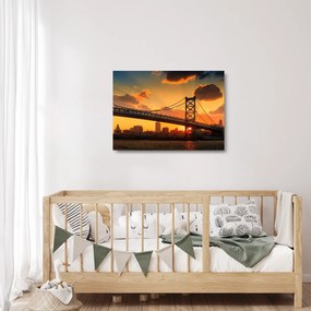 Kép - Naplemente a Ben Franklin híd felett, Philadelphia (üvegen) (70x50 cm)
